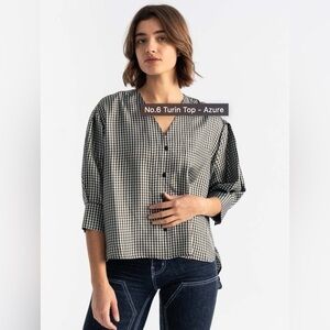 No. 6 Silky Turin Top in Azure Mini Check